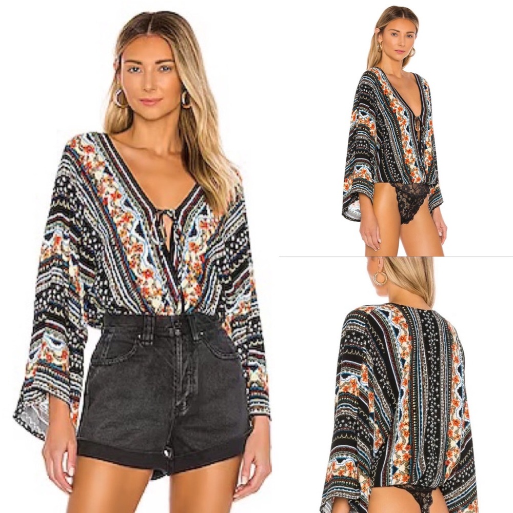 Free People For You Bodysuit in Black‎ Combo